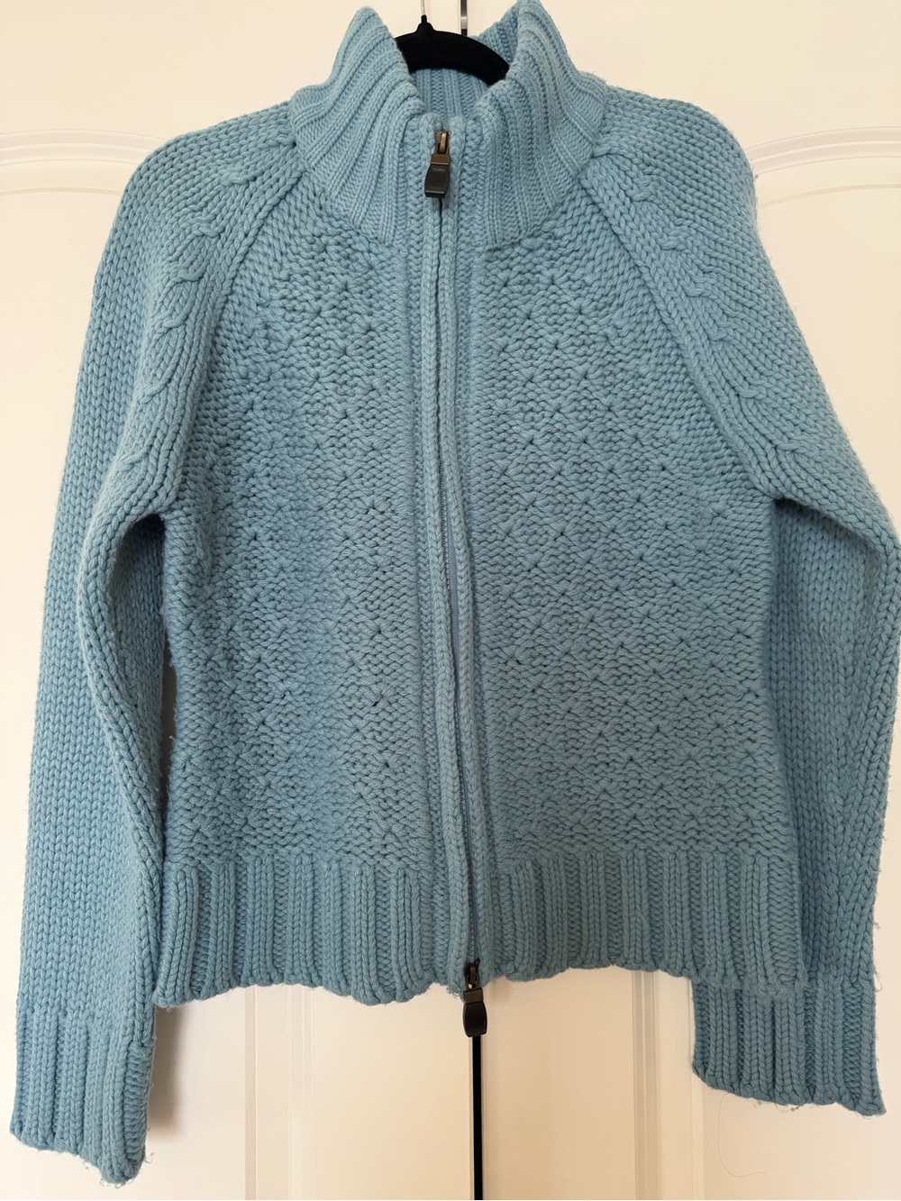 Women's Light Blue Zip-Front Knit Cardigan Sweater - Picture 1 of 6
